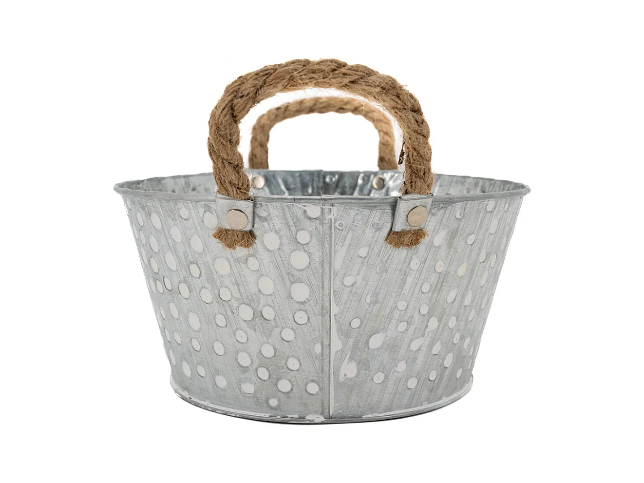 Corbeille métal à pois blanc avec anses