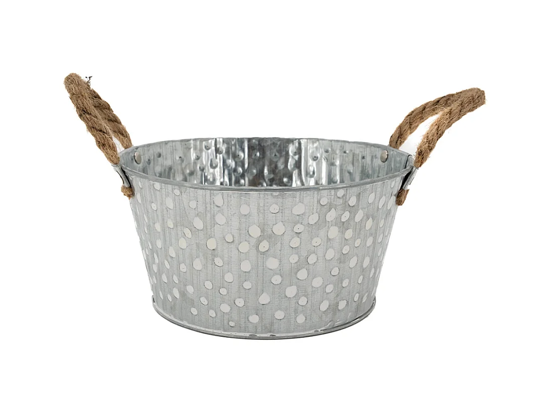 Corbeille métal à pois blanc avec anses