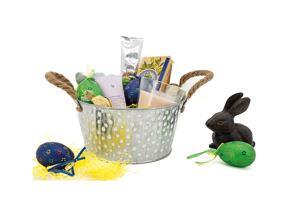 Corbeille métal à pois blanc avec anses