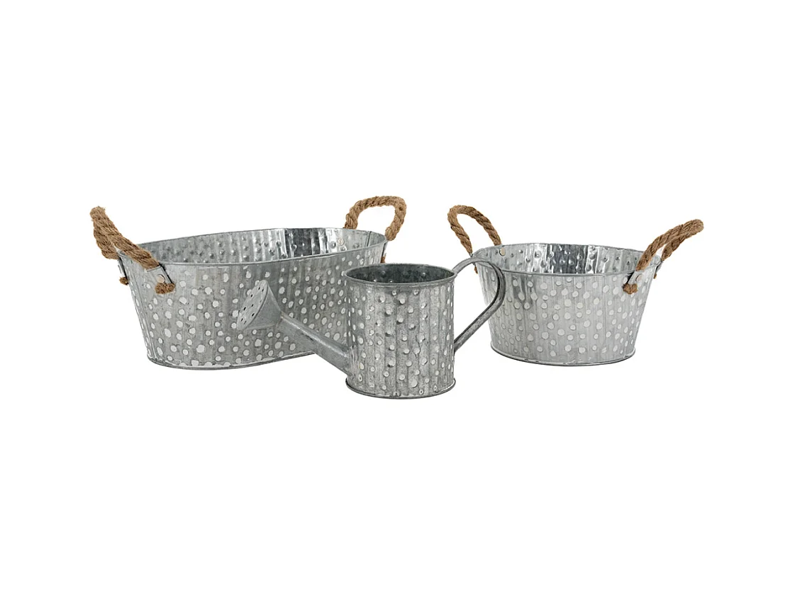 Corbeille métal à pois blanc avec anses