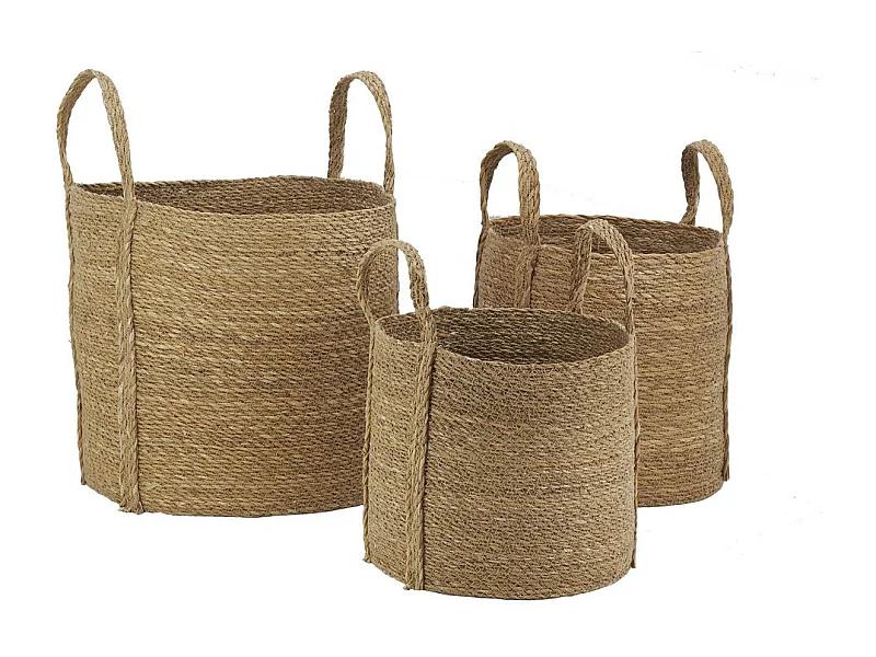 Cache-pots en jonc naturel avec anses (Lot de 3)