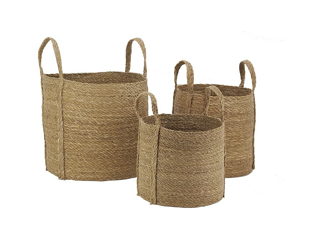 Cache-pots en jonc naturel avec anses (Lot de 3)