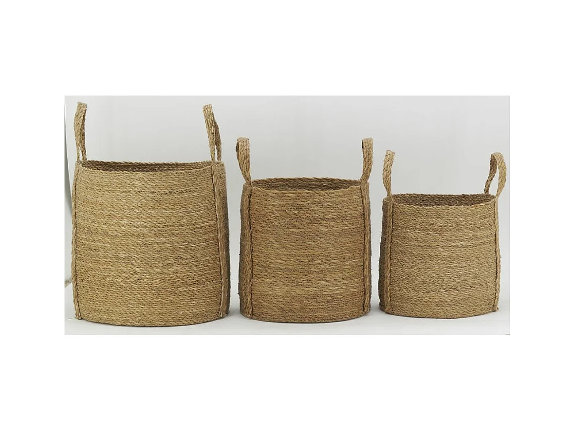 Cache-pots en jonc naturel avec anses (Lot de 3)
