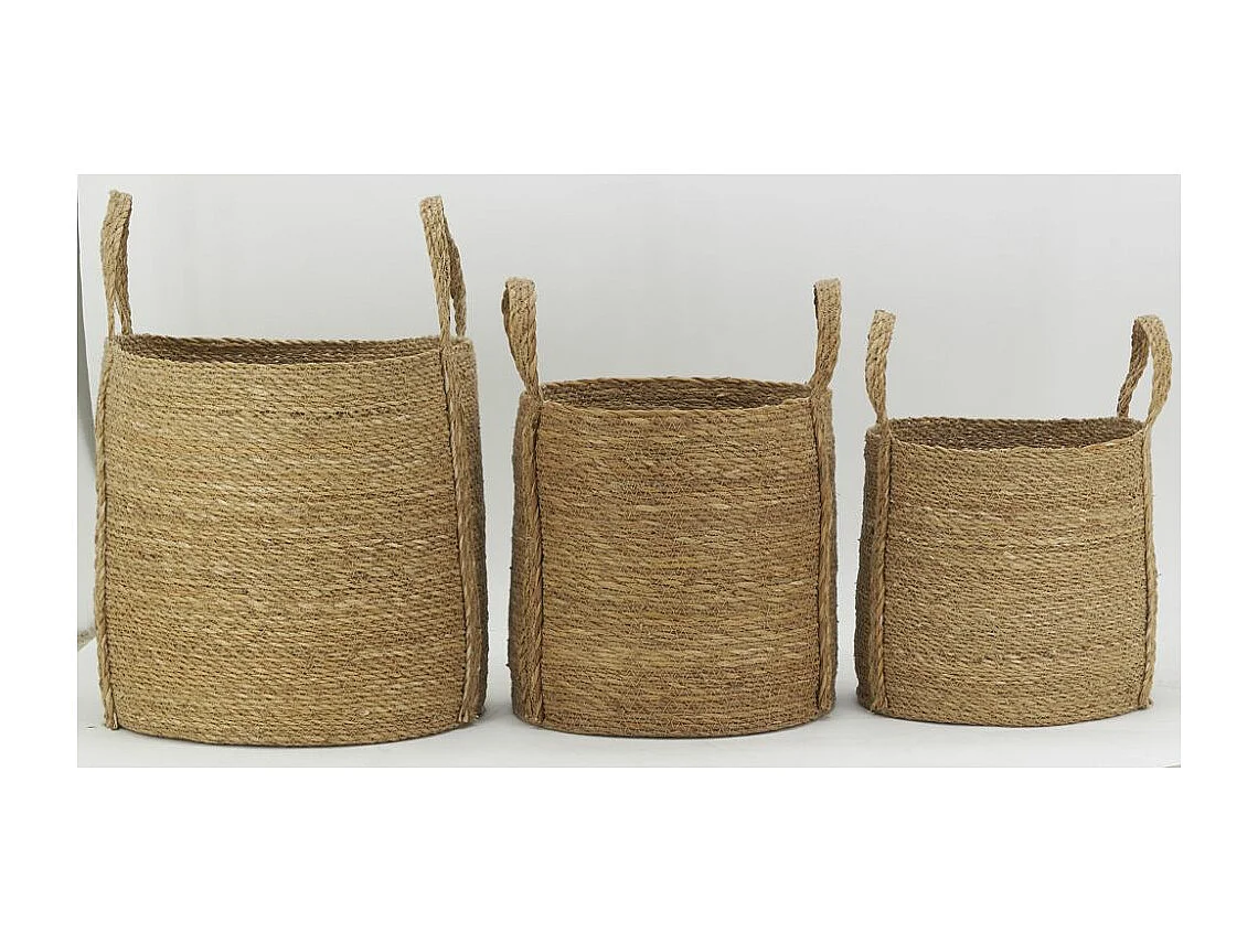 Cache-pots en jonc naturel avec anses (Lot de 3)