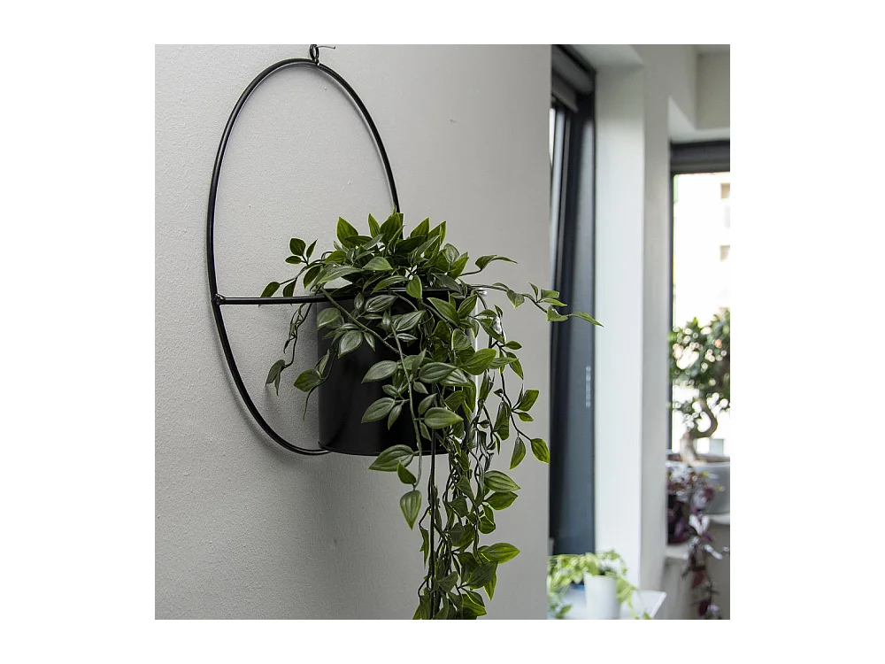 Jardinière déco ronde d'intérieur en métal noir Fixation murale