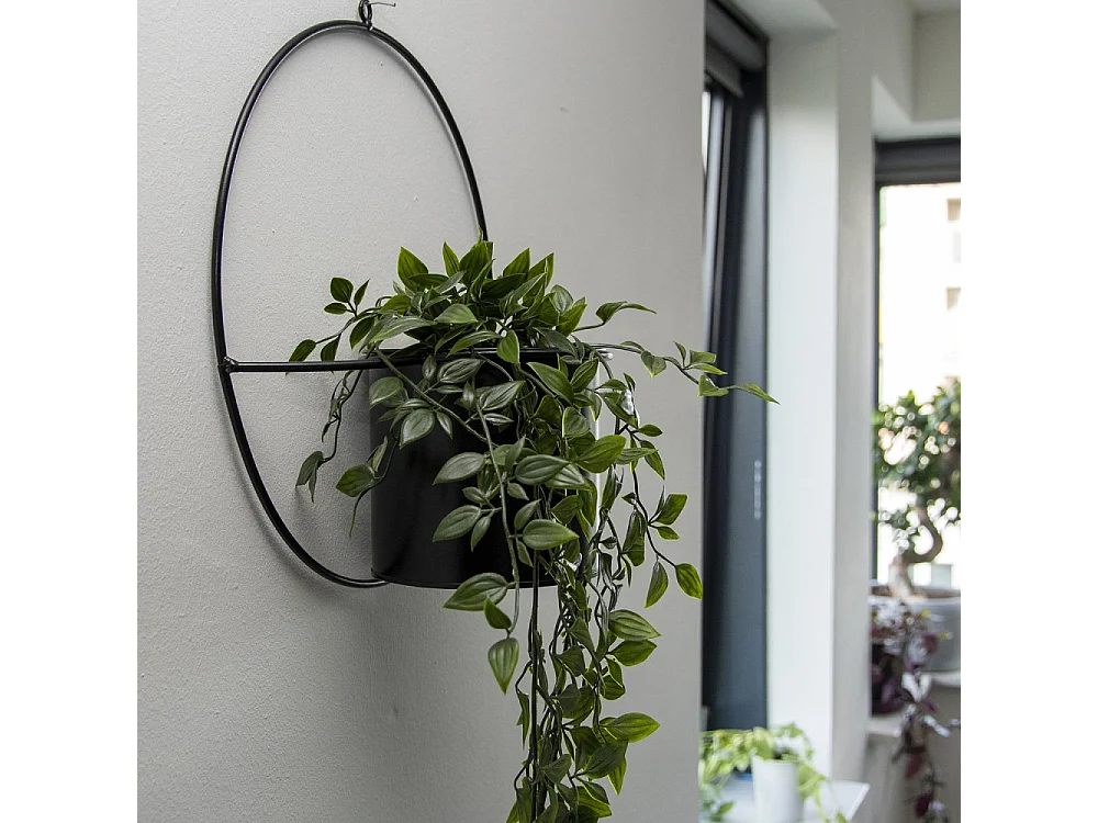 Jardinière déco ronde d'intérieur en métal noir Fixation murale