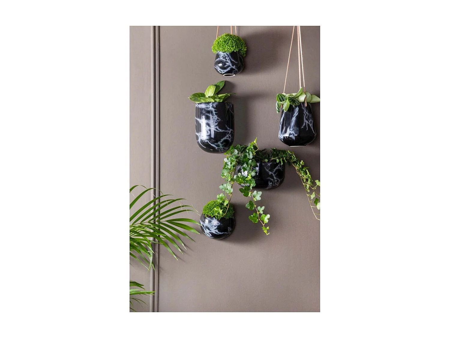 Jardinière suspendue en céramique marbrée 12 x 9.5 cm Noir