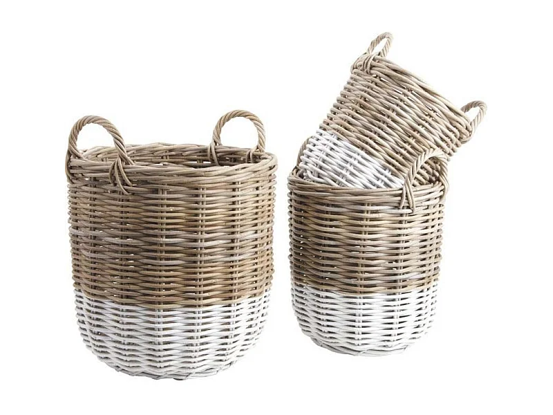 Cache pot en poelet gris et blanc avec poignées (Lot de 3)