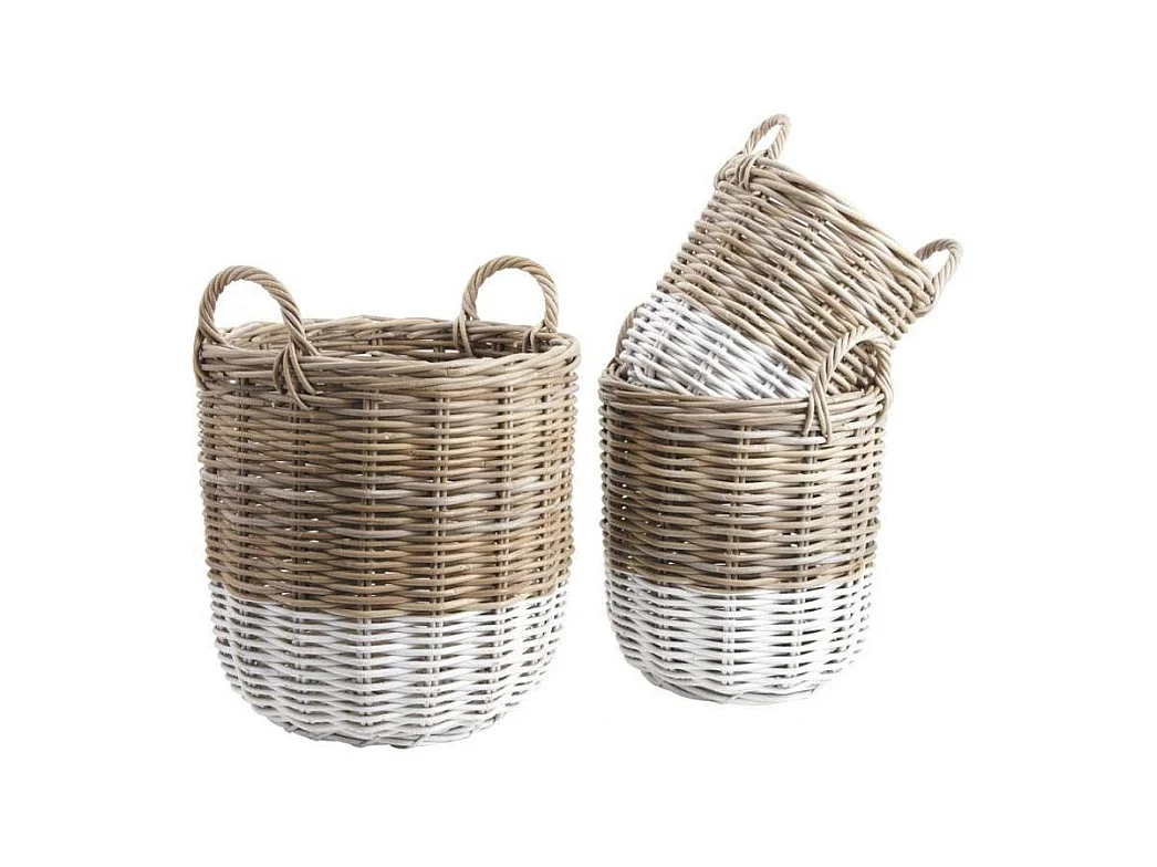 Cache pot en poelet gris et blanc avec poignées (Lot de 3)