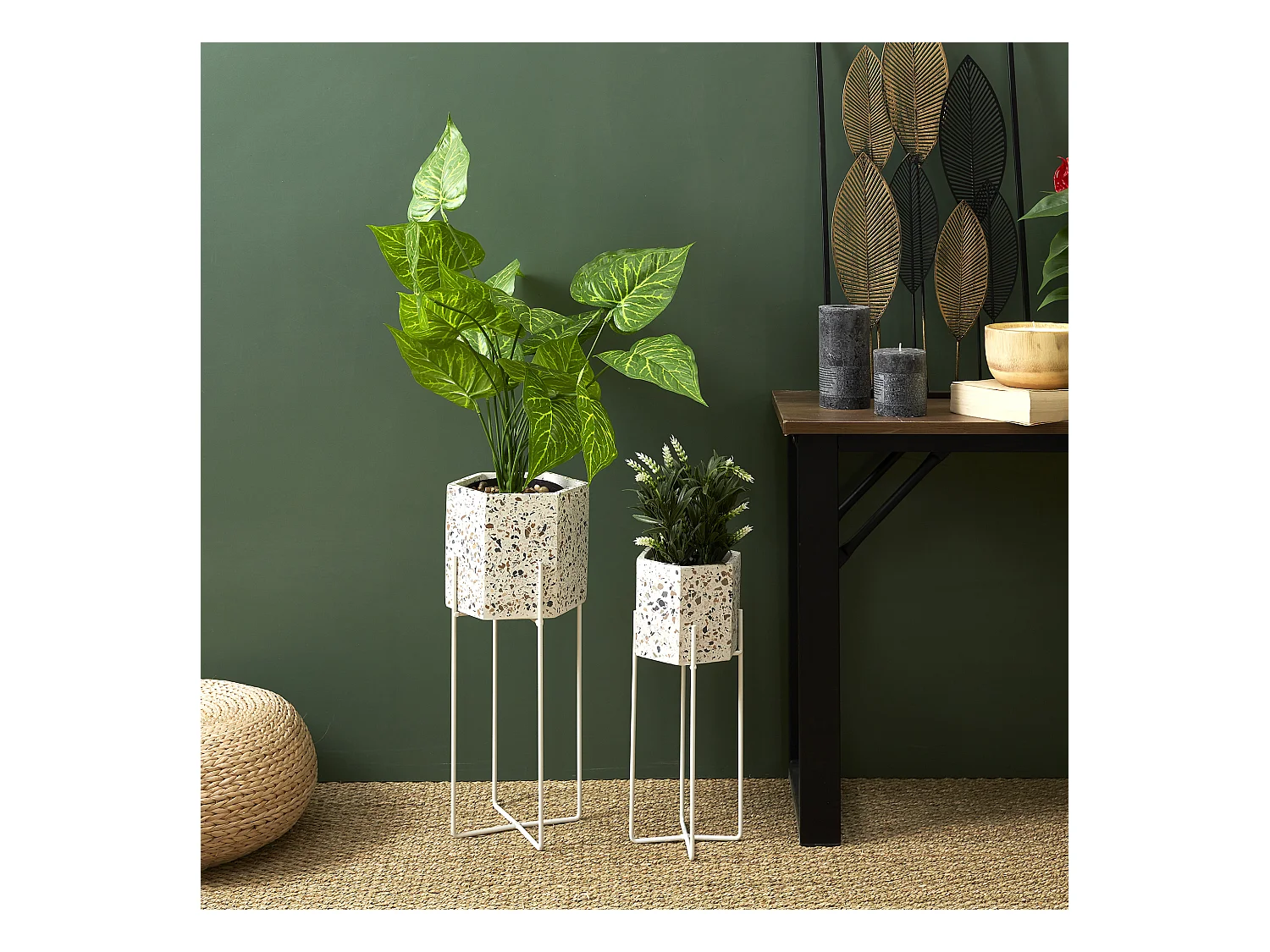 Lot De 2 Pot De Fleur Terrazzo Blanc, Multicolore