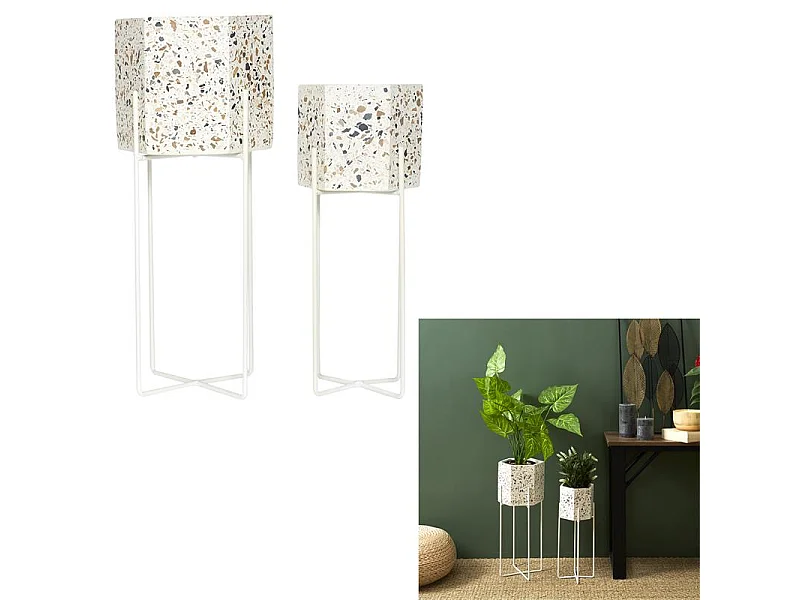 Lot De 2 Pot De Fleur Terrazzo Blanc, Multicolore