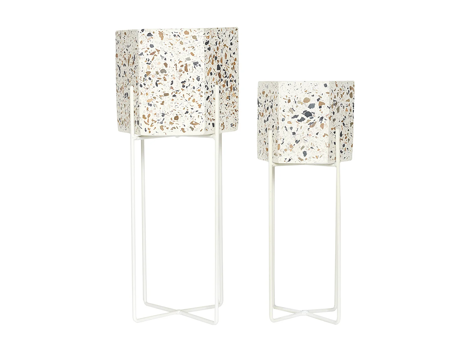 Lot De 2 Pot De Fleur Terrazzo Blanc, Multicolore