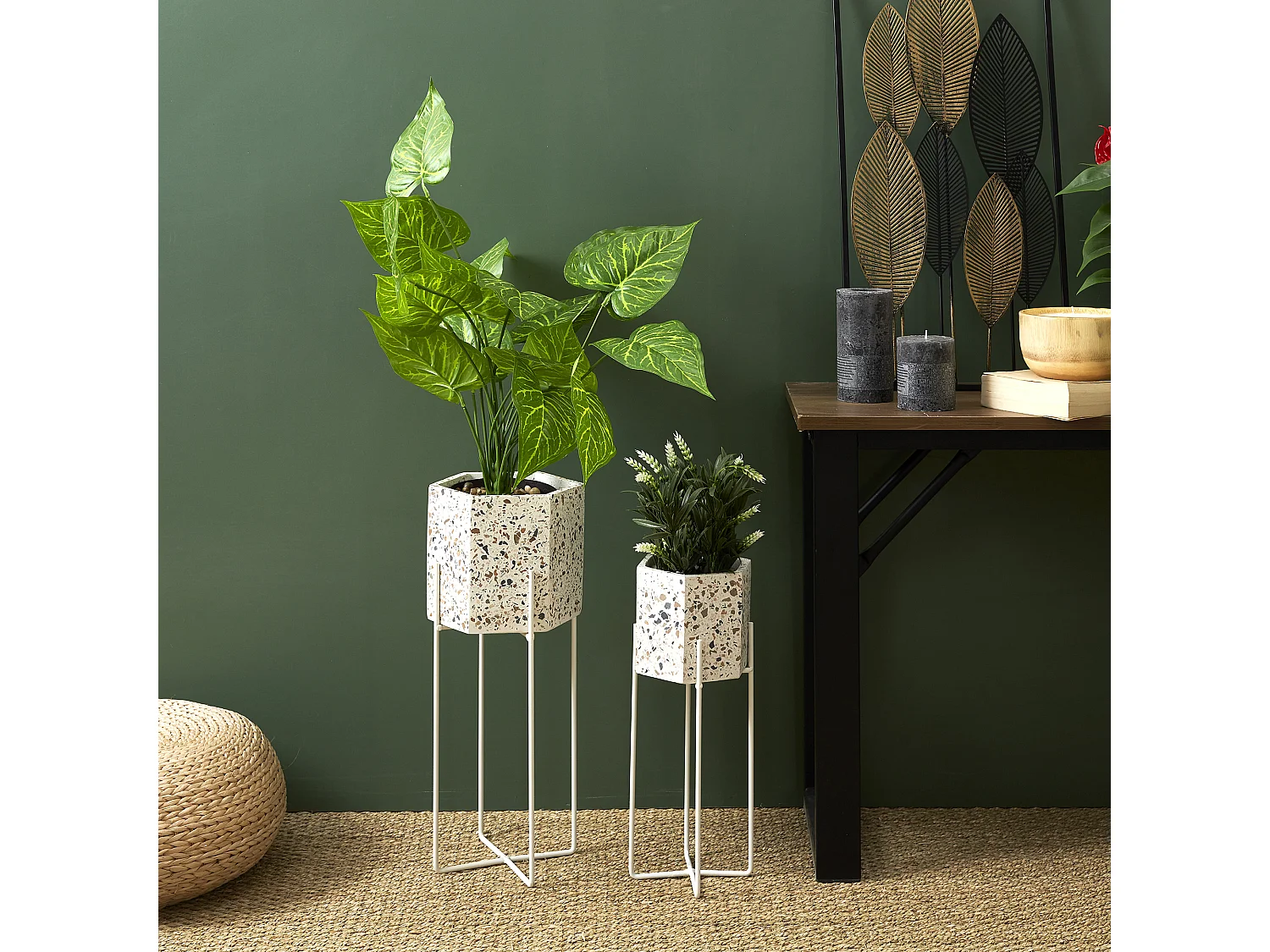 Lot De 2 Pot De Fleur Terrazzo Blanc, Multicolore