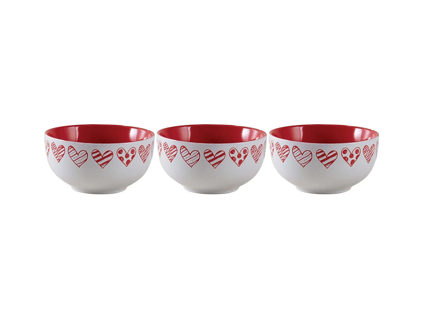 Bol en grès blanc avec coeur rouge (Lot de 3)