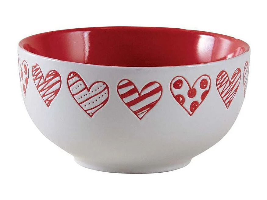 Bol en grès blanc avec coeur rouge (Lot de 3)