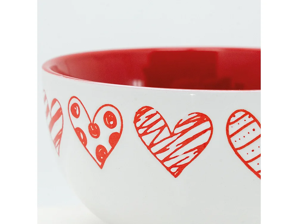 Bol en grès blanc avec coeur rouge (Lot de 3)