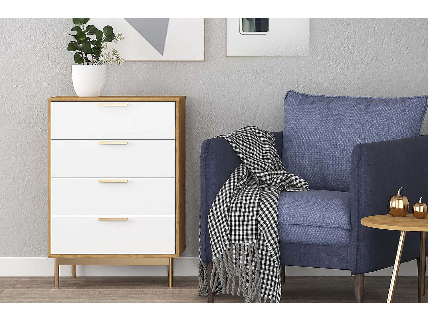 Commode scandinave finitions rose gold FYN
