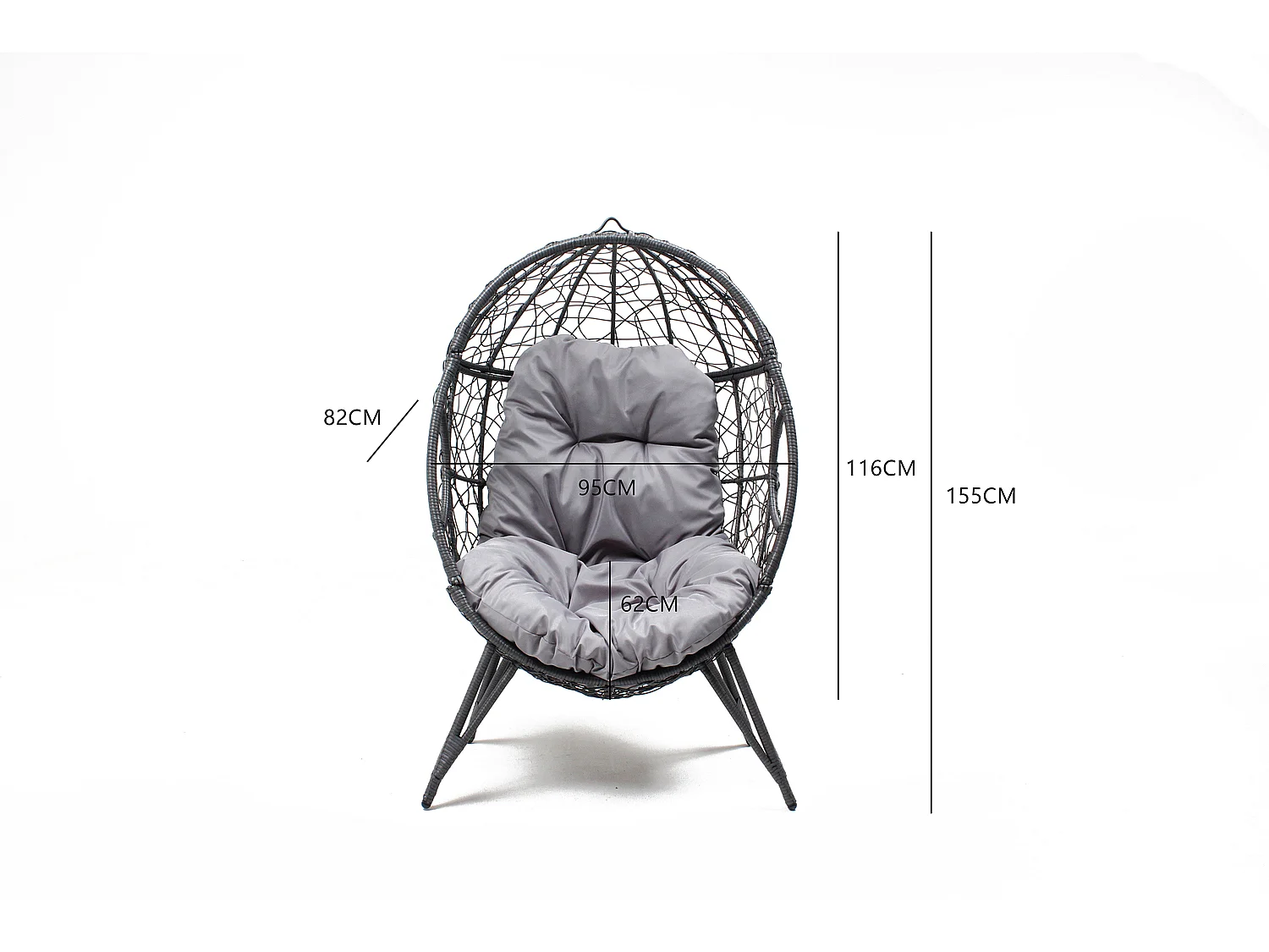 Fauteuil œuf sur pied en résine gris effet rotin JANE