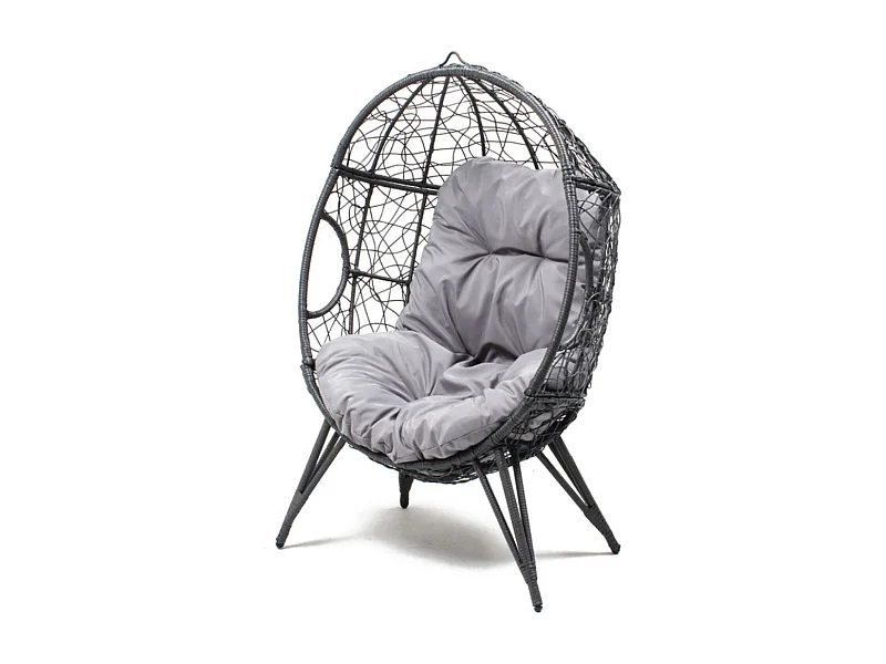 Cadeira suspensa de vime cinza JANE com almofada cinza - Design moderno para interior e exterior