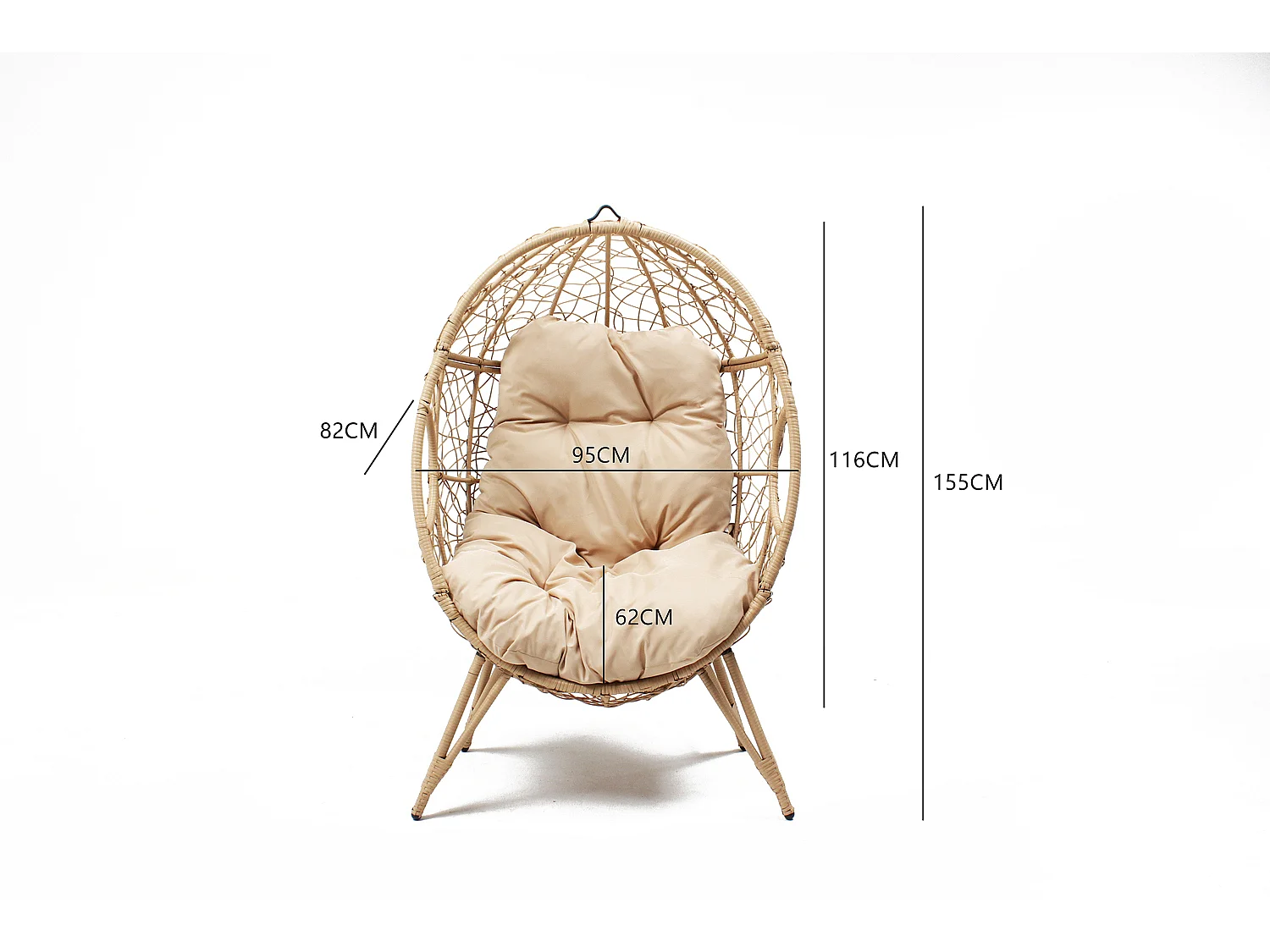 Fauteuil œuf sur pied en résine beige effet rotin JANE