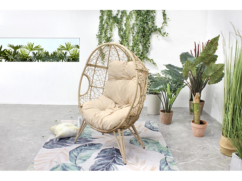 Sillón en forma de huevo resina efecto de ratán beige JANE