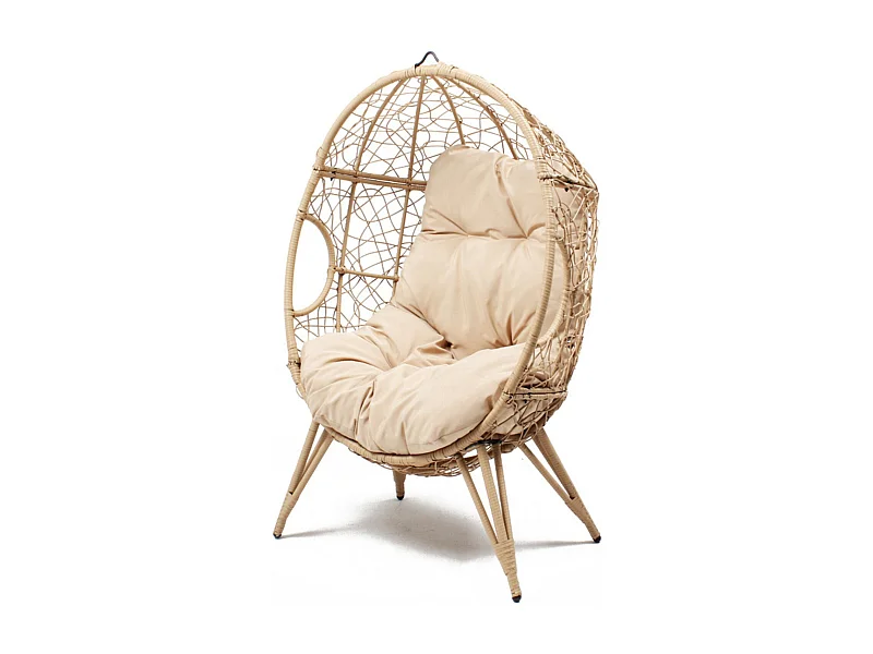 Cadeira suspensa em pé de resina bege efeito rattan JANE