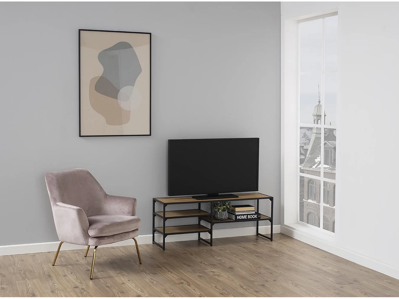 Mobile TV stile industriale nero e legno FACTORY