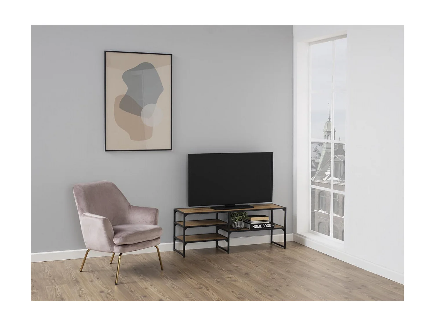 Mobile TV stile industriale nero e legno FACTORY