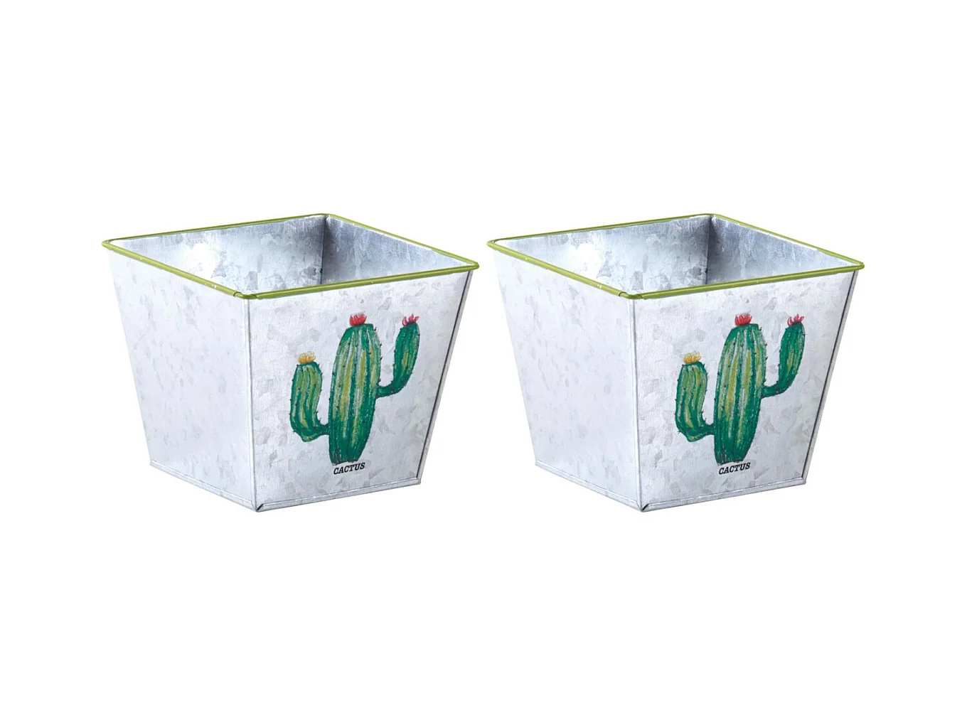 Corbeille carré en métal galvanisé Cactus (Lot de 2)