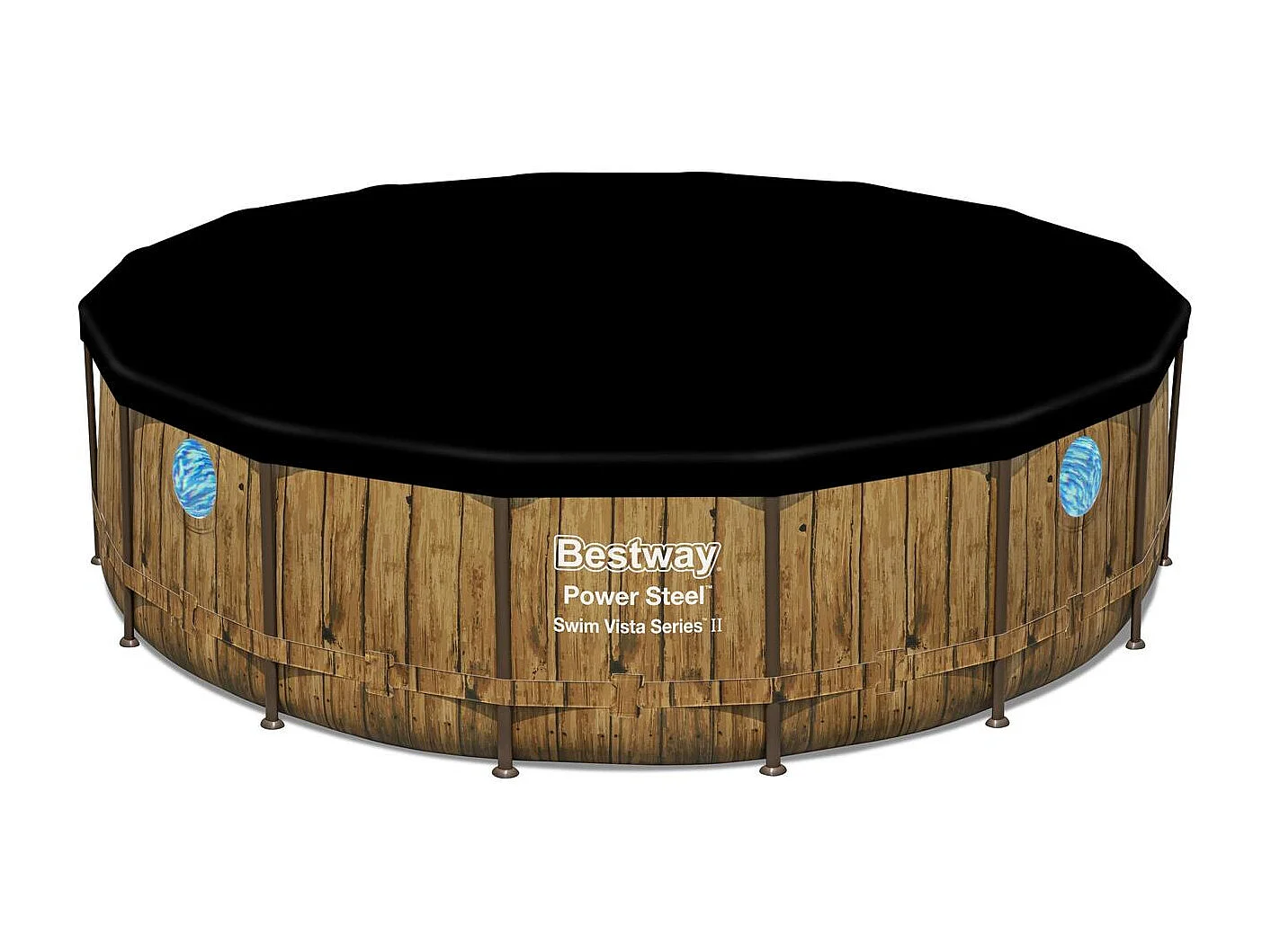 Opzetzwembad met bruin rotan effect 4,88x1,22 m HILO - Compleet met cartridgepomp en ladder