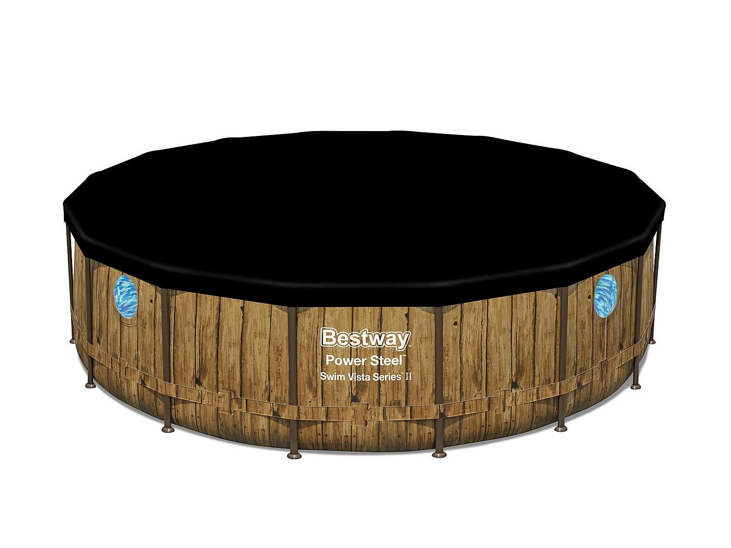 Piscina elevada com efeito de ratã castanho 4,88x1,22 m HILO - Kit completo com bomba de cartucho e escada