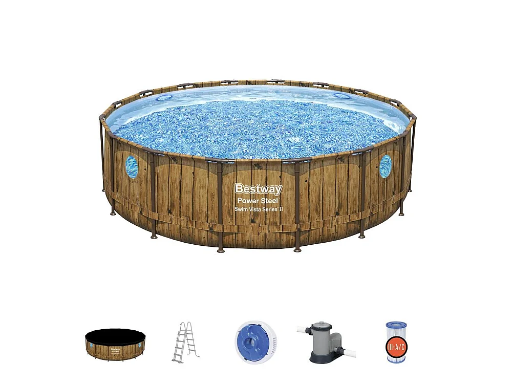 Piscina elevada com efeito de ratã castanho 4,88x1,22 m HILO - Kit completo com bomba de cartucho e escada