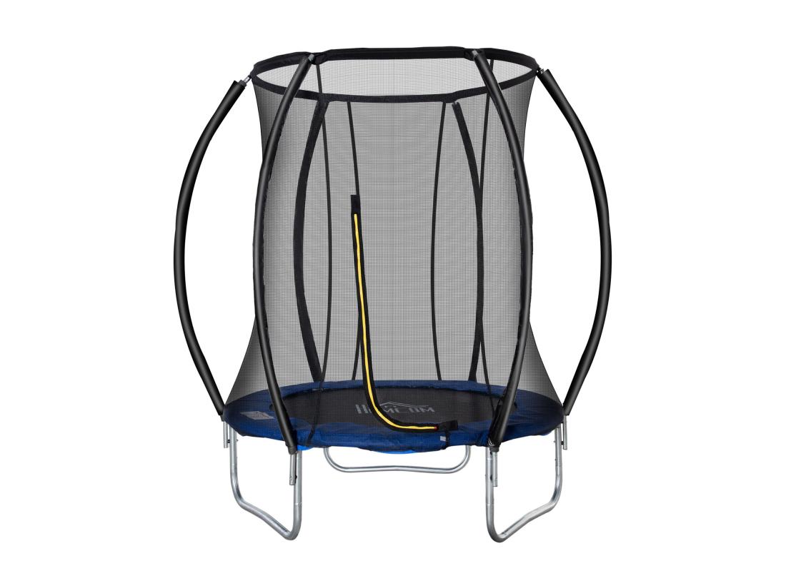 vente unique Trampoline enfant Ø 2 25 × 2 35H m filet de sécurité porte zipée couvre-ressorts 6 poteaux rembourrés incurvés bleu