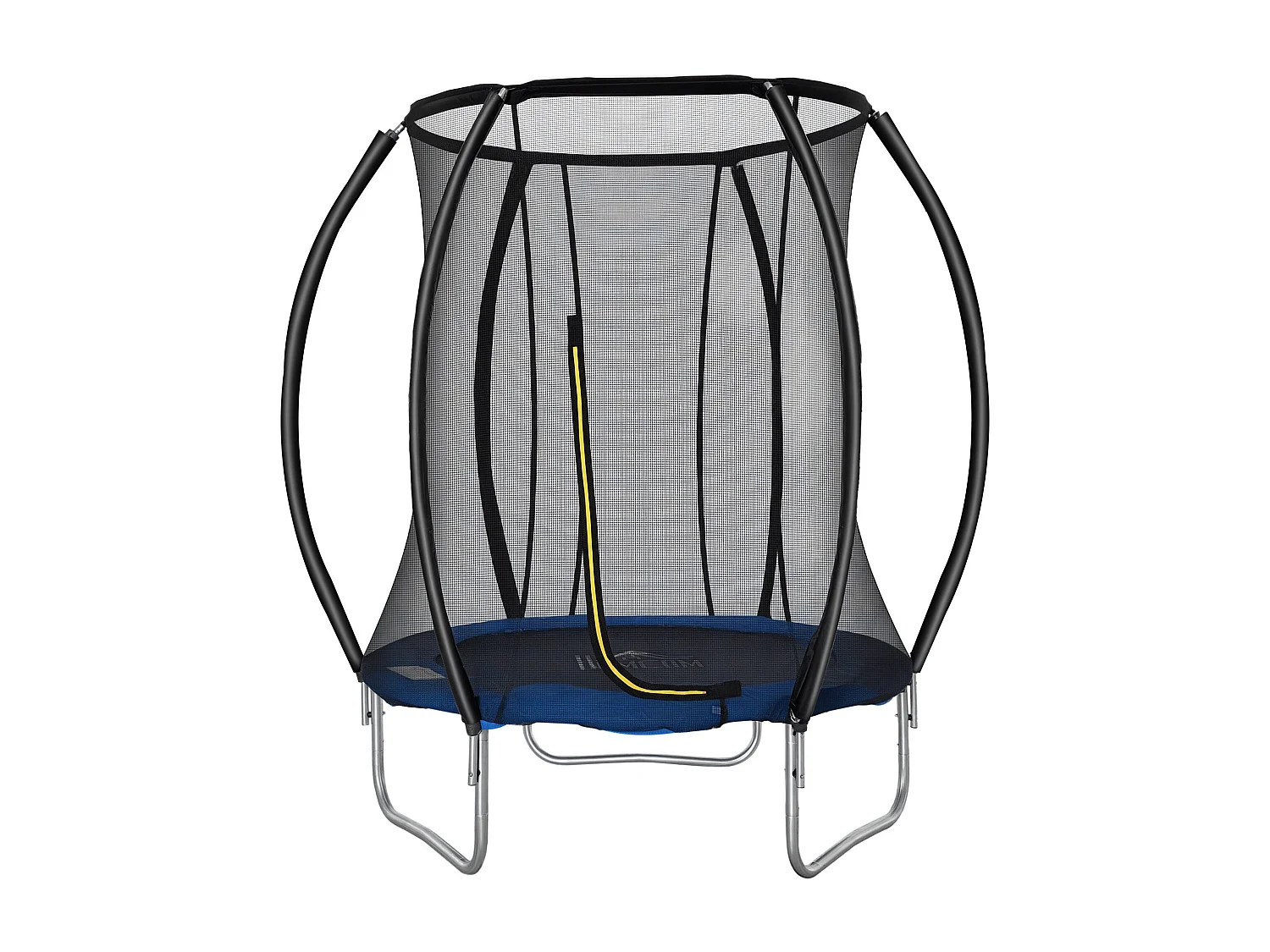 Trampoline enfant Ø 2,25 × 2,35H m filet de sécurité porte zipée couvre-ressorts 6 poteaux rembourrés incurvés bleu