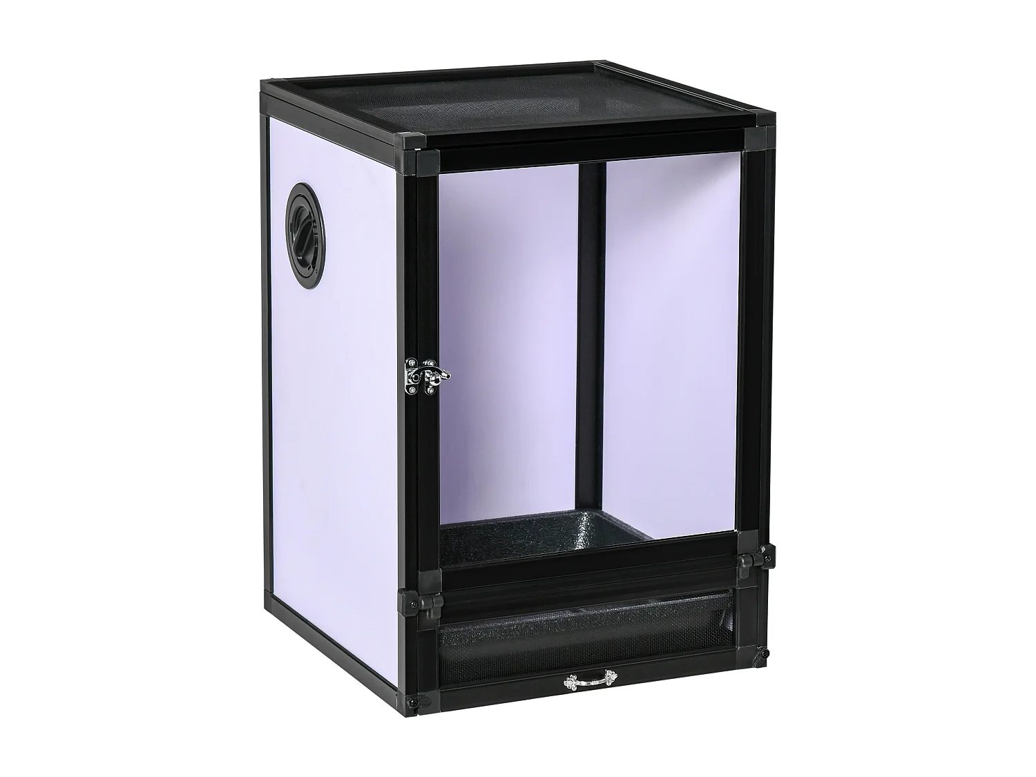 Terrarium vivarium boîte pour reptiles dim. 32L x 32l x 46H cm avec passe-câble, fond en ABS, plateau amovible noir blanc