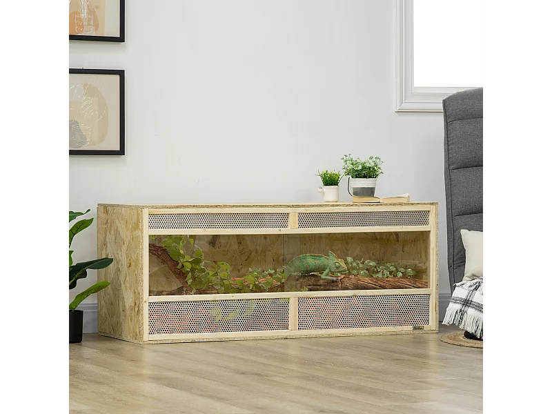 Terrarium - vivarium reptiles & batraciens - 2 portes coulissantes verre trempé - parois frontales maillées - OSB métal