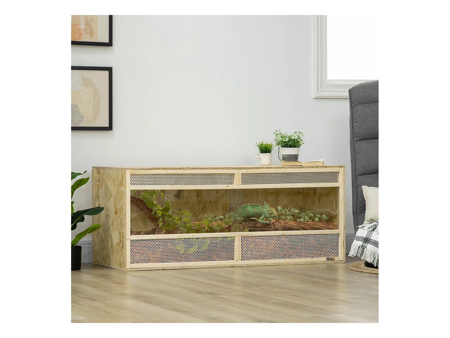 Terrarium - vivarium reptiles & batraciens - 2 portes coulissantes verre trempé - parois frontales maillées - OSB métal