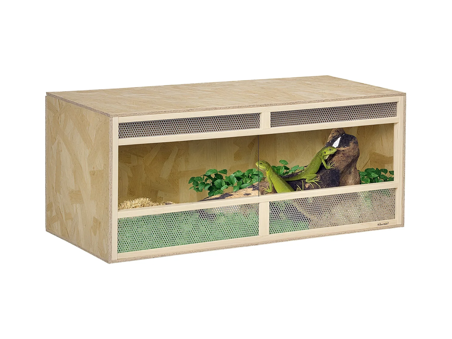 Terrarium - vivarium reptiles & batraciens - 2 portes coulissantes verre trempé - parois frontales maillées - OSB métal