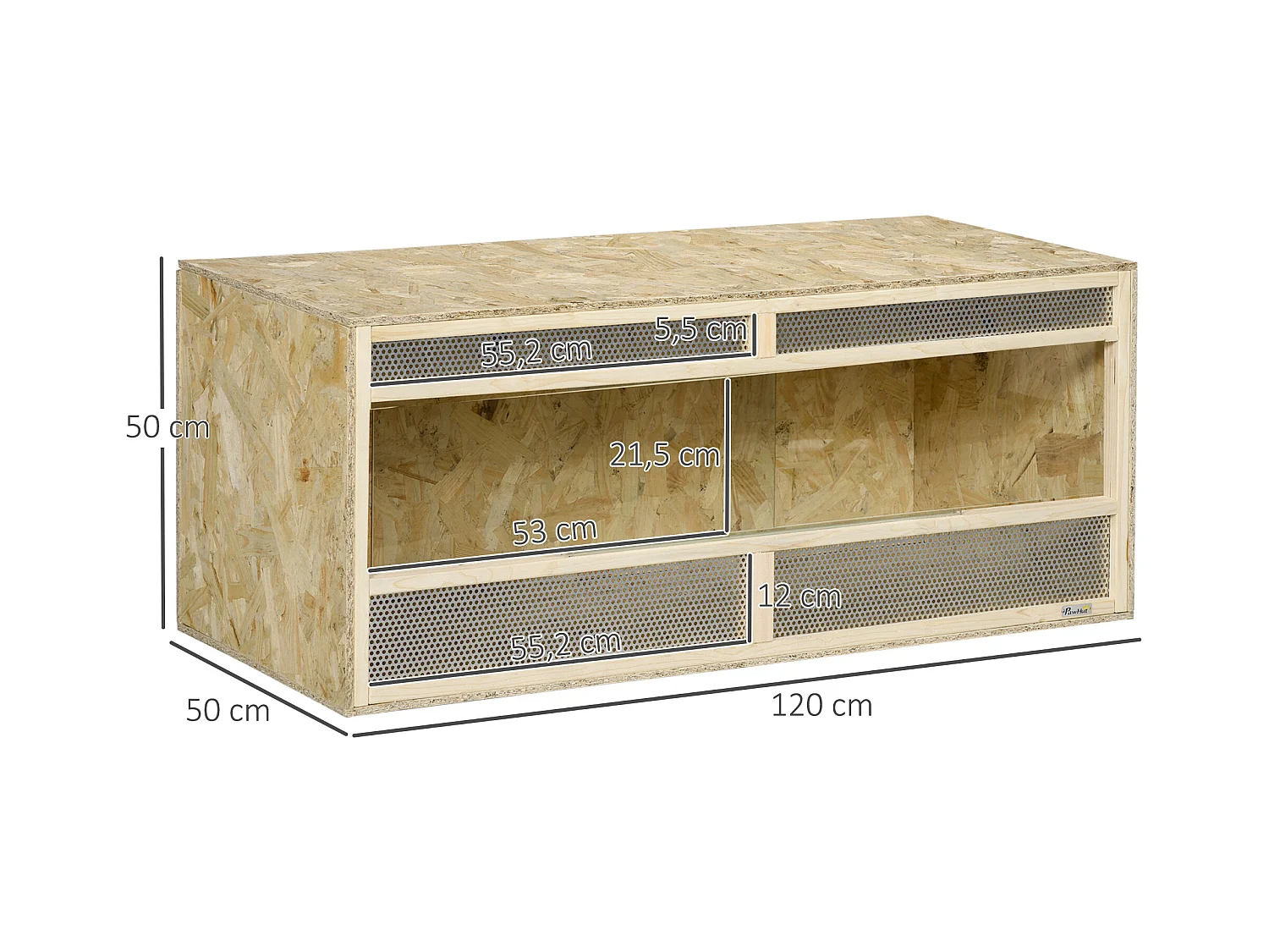 Terrarium - vivarium reptiles & batraciens - 2 portes coulissantes verre trempé - parois frontales maillées - OSB métal