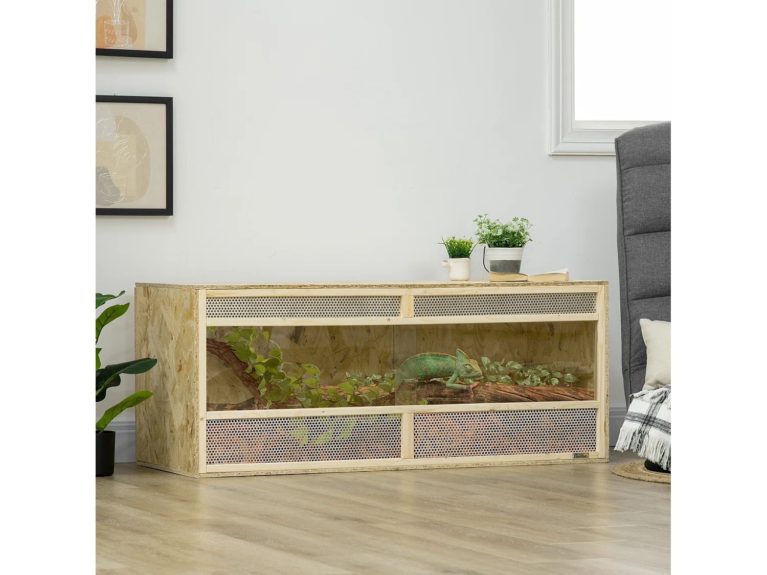 Terrarium - vivarium reptiles & batraciens - 2 portes coulissantes verre trempé - parois frontales maillées - OSB métal