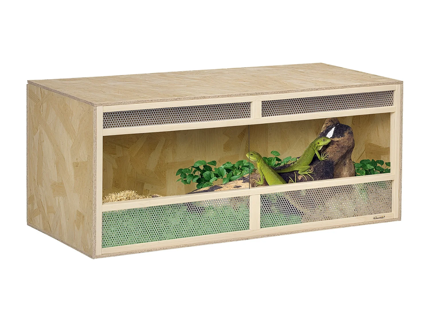 Terrarium - vivarium reptiles & batraciens - 2 portes coulissantes verre trempé - parois frontales maillées - OSB métal