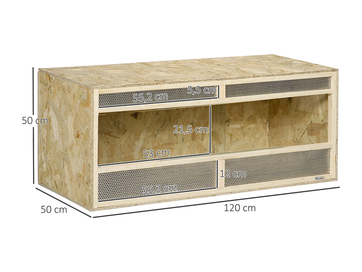 Terrarium - vivarium reptiles & batraciens - 2 portes coulissantes verre trempé - parois frontales maillées - OSB métal