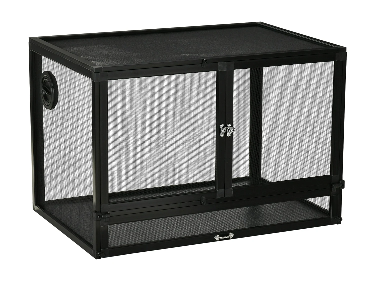 Terrarium vivarium grillagé pour reptiles dim. 60 x 40 x 41 cm avec passe-câbles - structure aluminium - noir