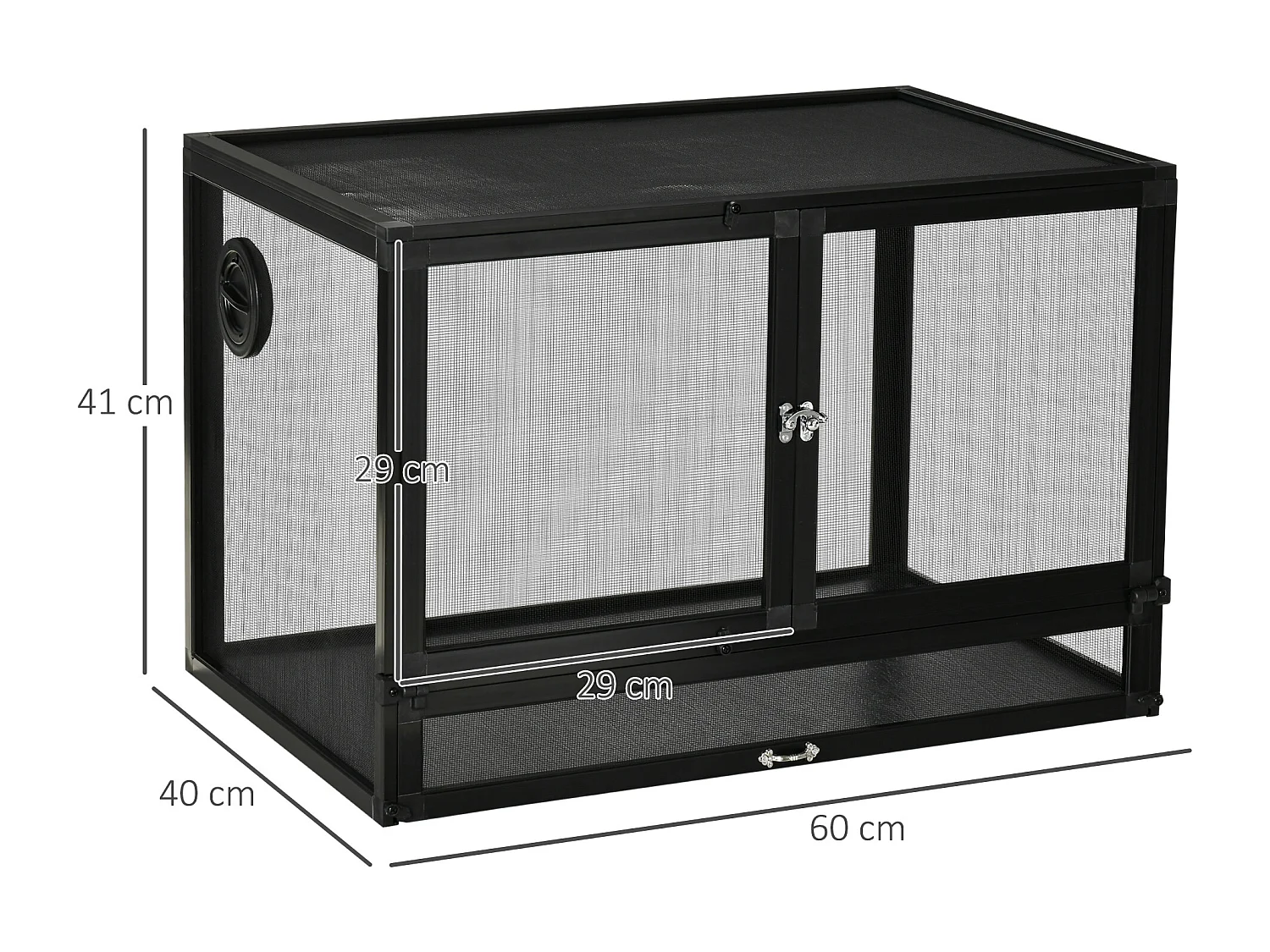 Terrarium vivarium grillagé pour reptiles dim. 60 x 40 x 41 cm avec passe-câbles - structure aluminium - noir