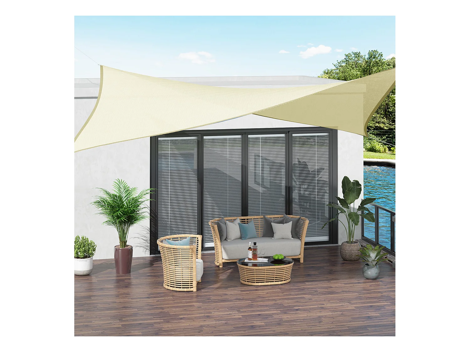 Voile d'ombrage rectangulaire 3 x 4 m polyéthylène haute densité résistant aux UV coloris crème