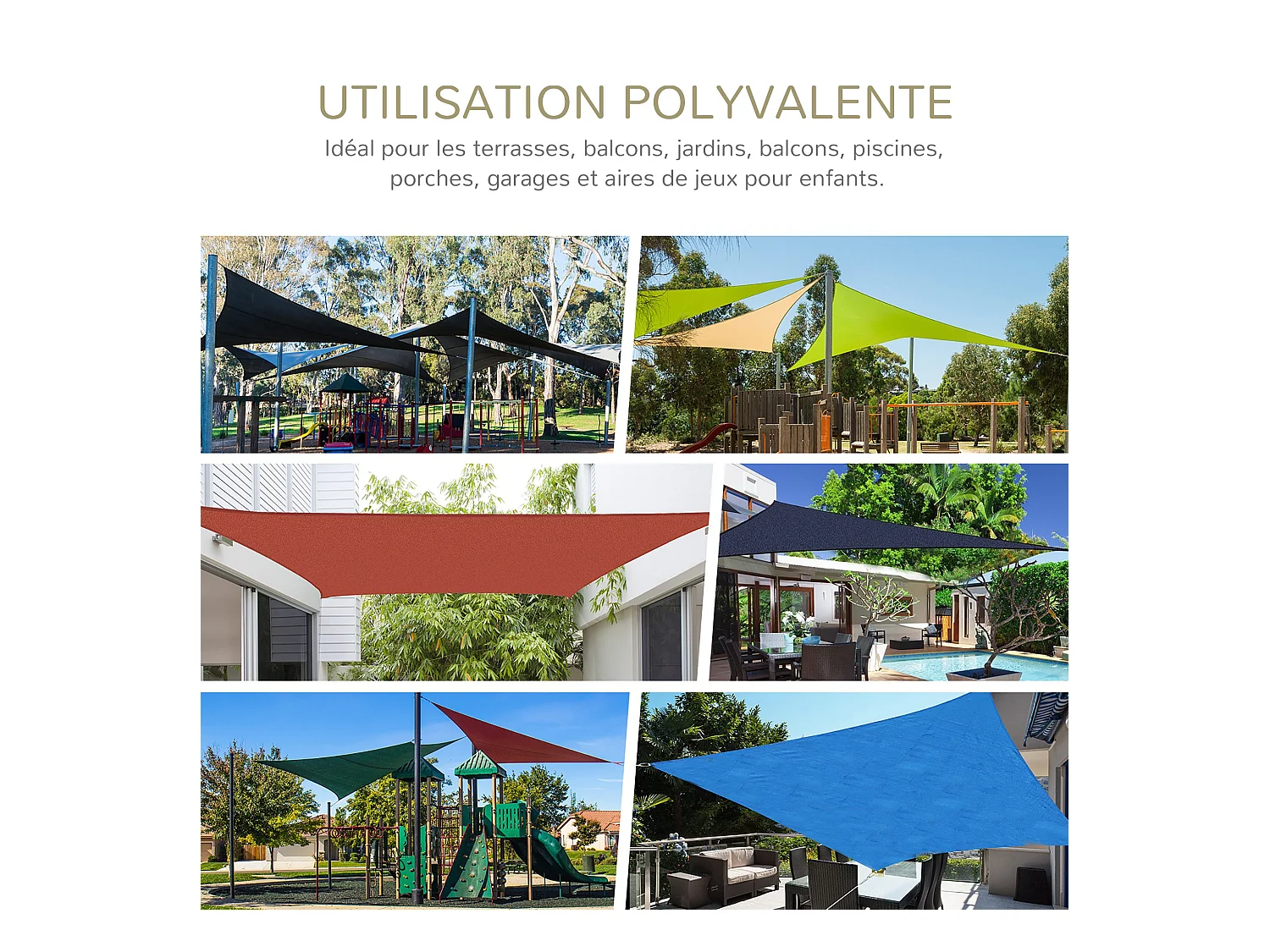 Voile d'ombrage rectangulaire 3 x 4 m polyéthylène haute densité résistant aux UV coloris crème