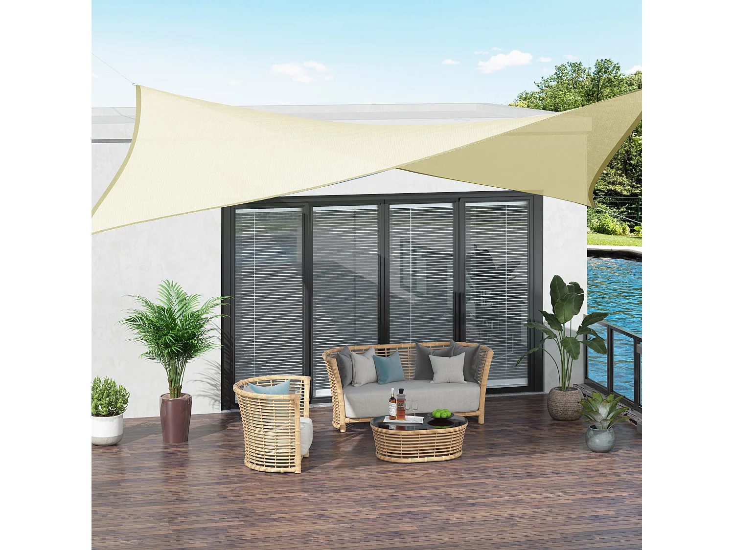 Voile d'ombrage rectangulaire 3 x 4 m polyéthylène haute densité résistant aux UV coloris crème