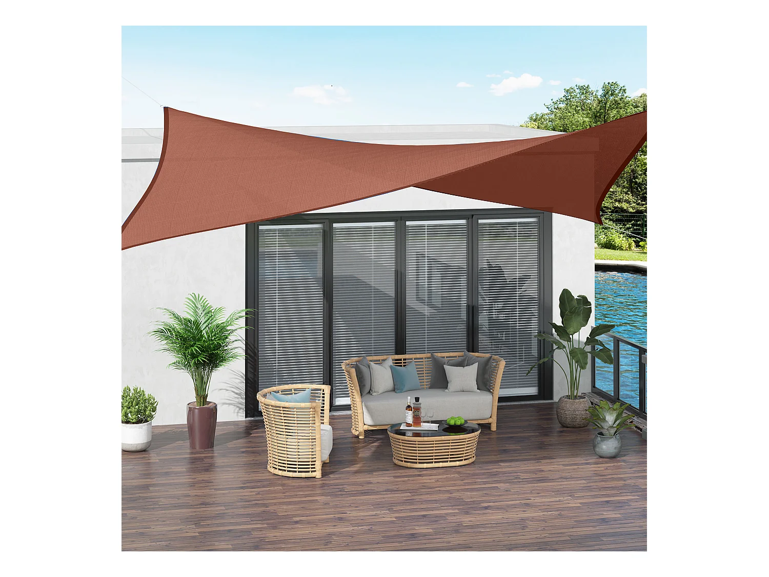 Voile d'ombrage rectangulaire 3 x 4 m polyéthylène haute densité résistant aux UV rouge