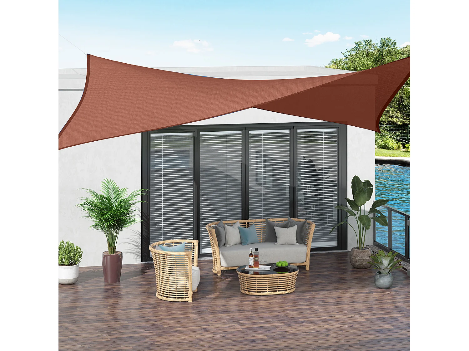 Voile d'ombrage rectangulaire 3 x 4 m polyéthylène haute densité résistant aux UV rouge