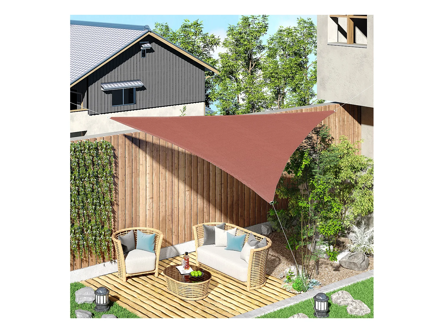 Voile d'ombrage triangulaire grande taille 4 x 4 x 4 m polyéthylène haute densité résistant aux UV rouille